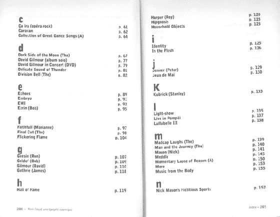 Index de Pink Floyd, une épopée cosmique (2)